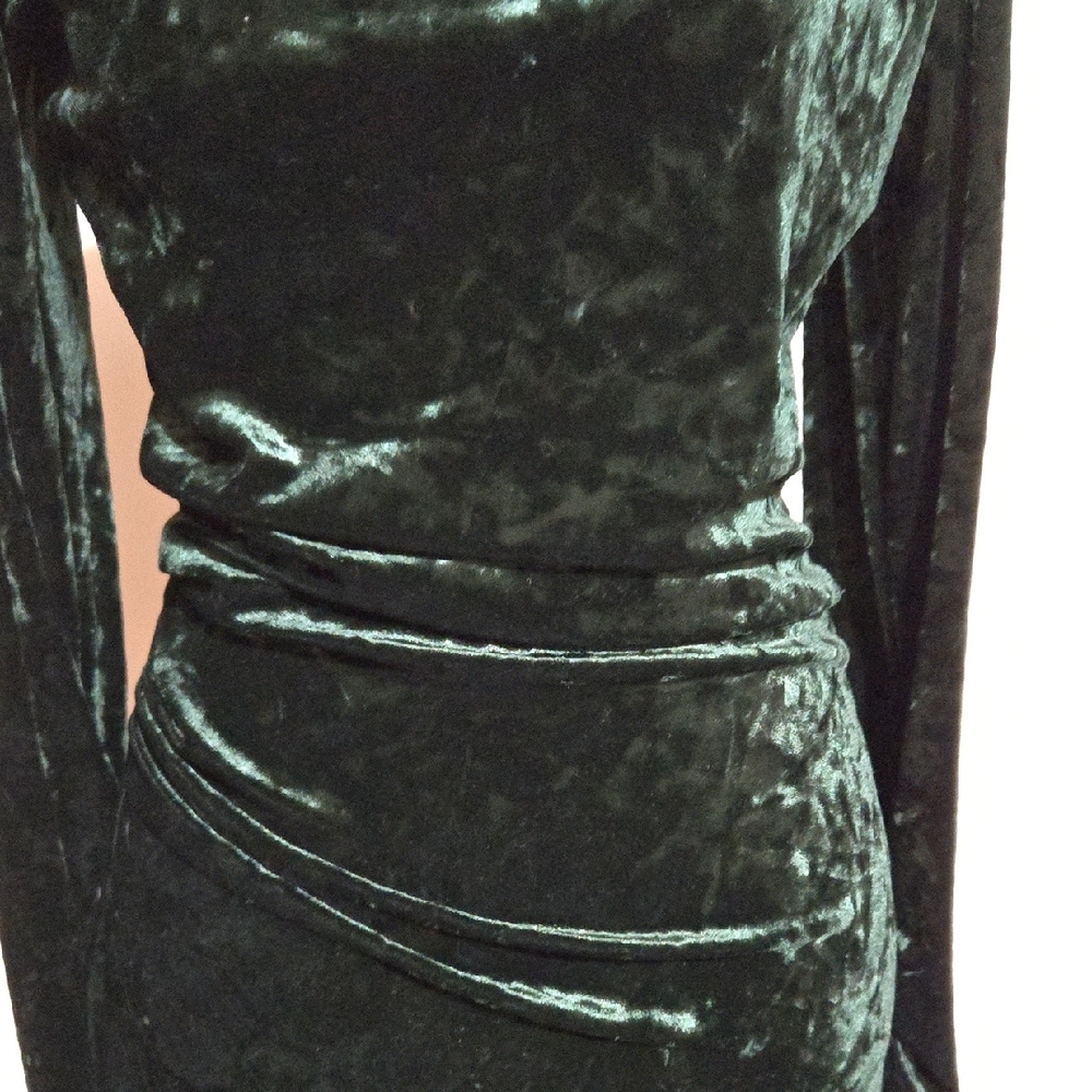 DR2 NWT Zara Emerald Green Side Zip Draped Dress Sz Sm Velvet Ruched Sleeve - Picture 4 of 13
